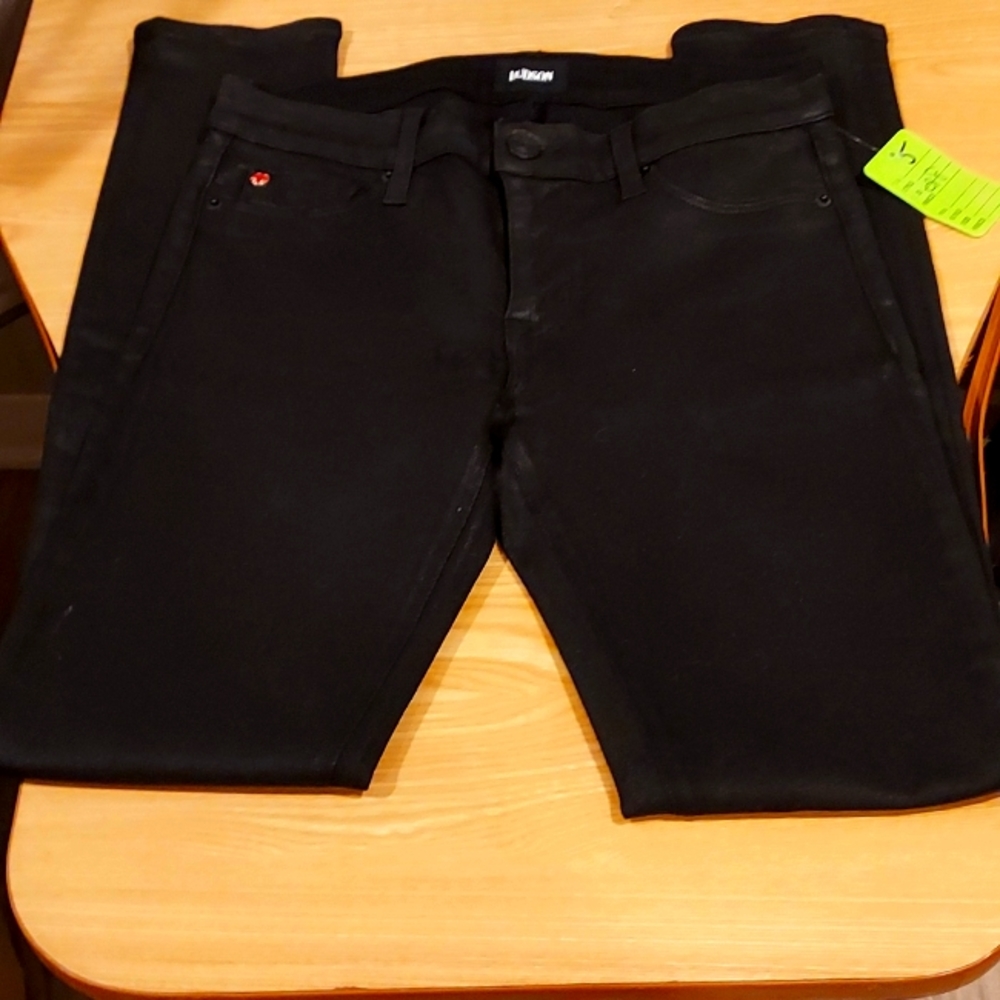 NWOT Women's Hudson Krista Low Rise Super Skinny Jeans Size 28 Black Shiny💥💥💥